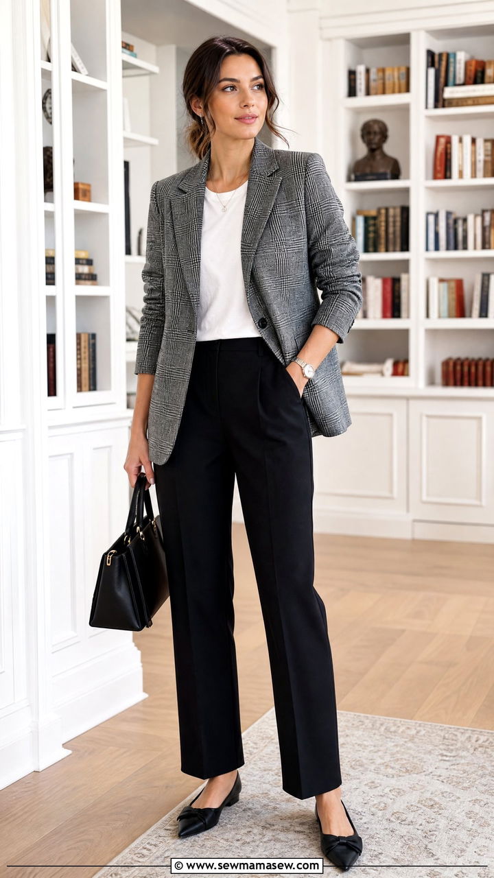 Plaid Blazer With Solid Trousers - 25 How to style a blazer for work
