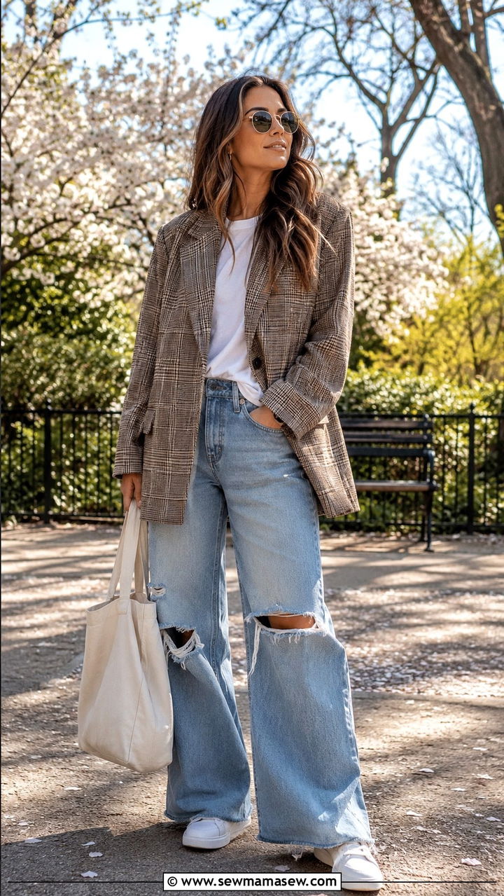 Plaid Blazer and Distressed Jeans Spring Outfit - 20 Spring outfit essentials 2026