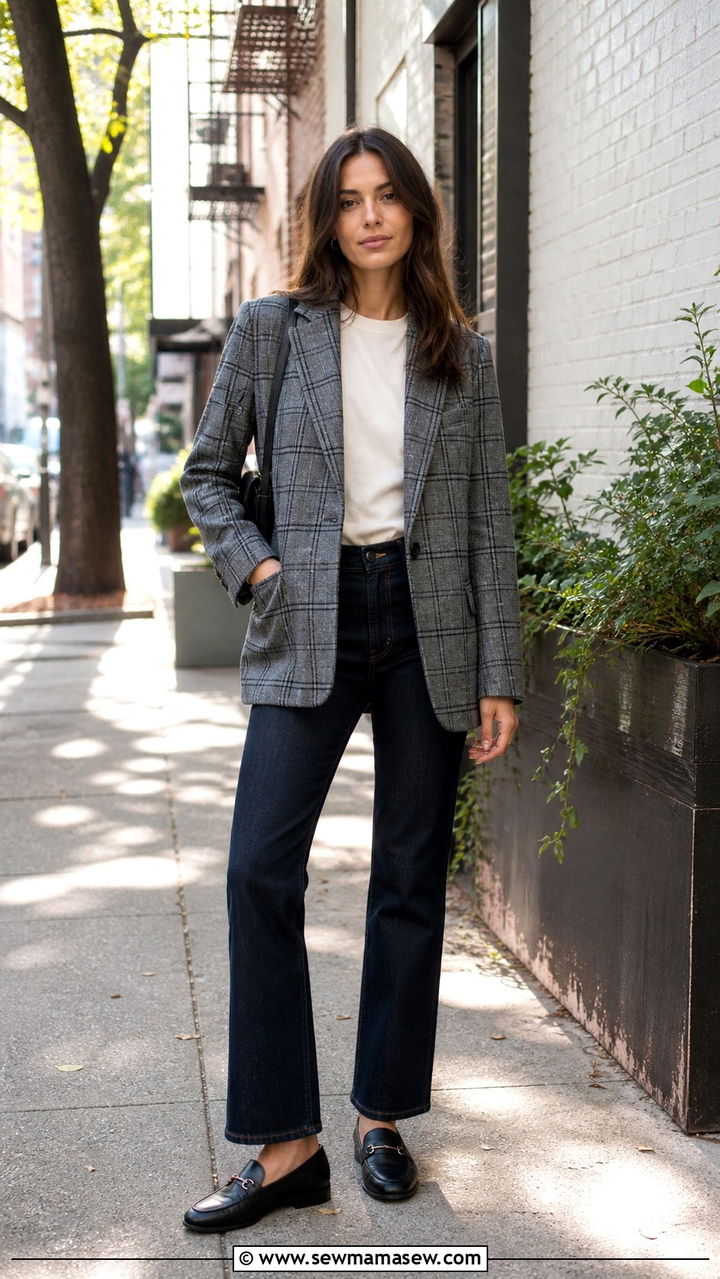 Plaid Blazer and Neutral Basics Outfit New York - 40 New York outfit ideas