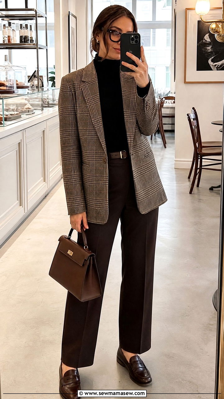 Plaid Blazer and Turtleneck Outfit - 25 librarian core outfits inspo