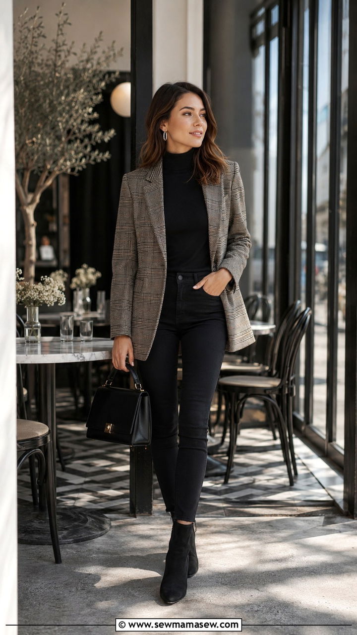 Plaid Blazer with Black Skinny Jeans Brunch Outfit - 30 Brunch outfit ideas Bay Area