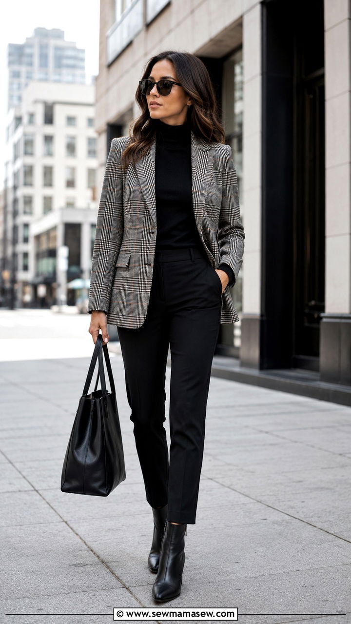 Plaid Blazer with Black Turtleneck Outfit - 30 office outfits inspo