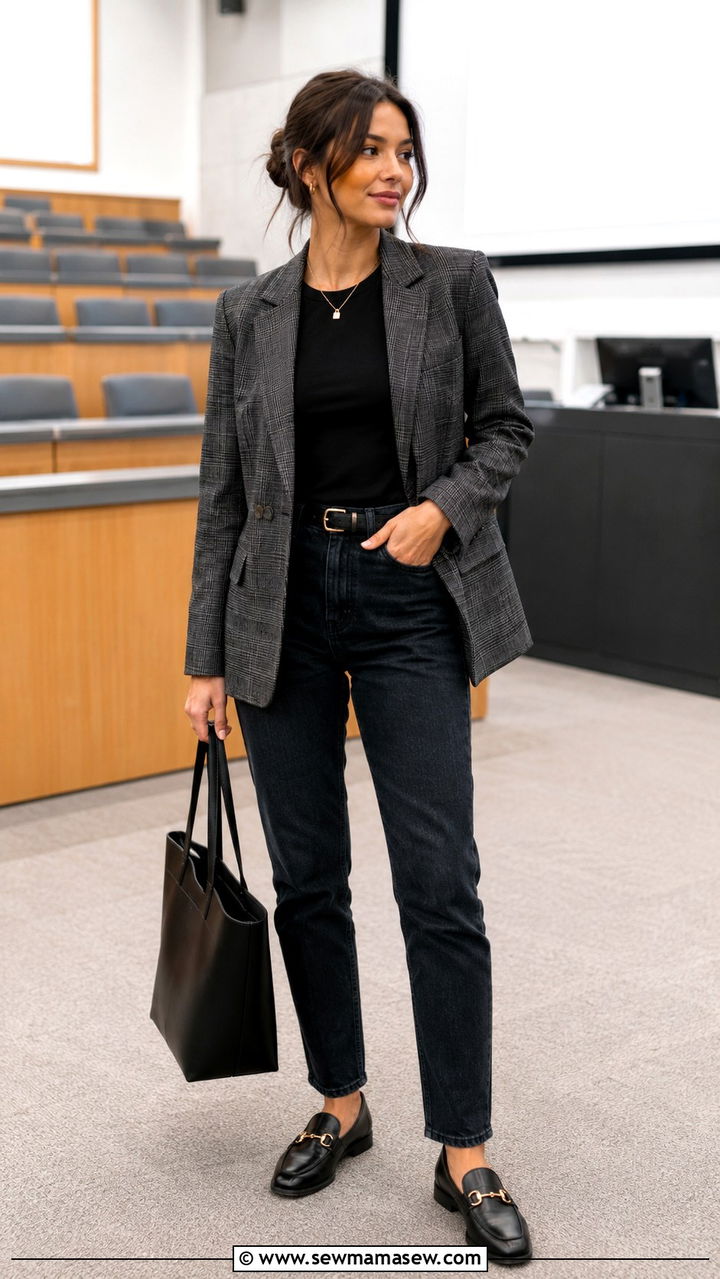 Plaid Blazer with Dark Jeans and Loafers Outfit - 25 Researcher outfit ideas