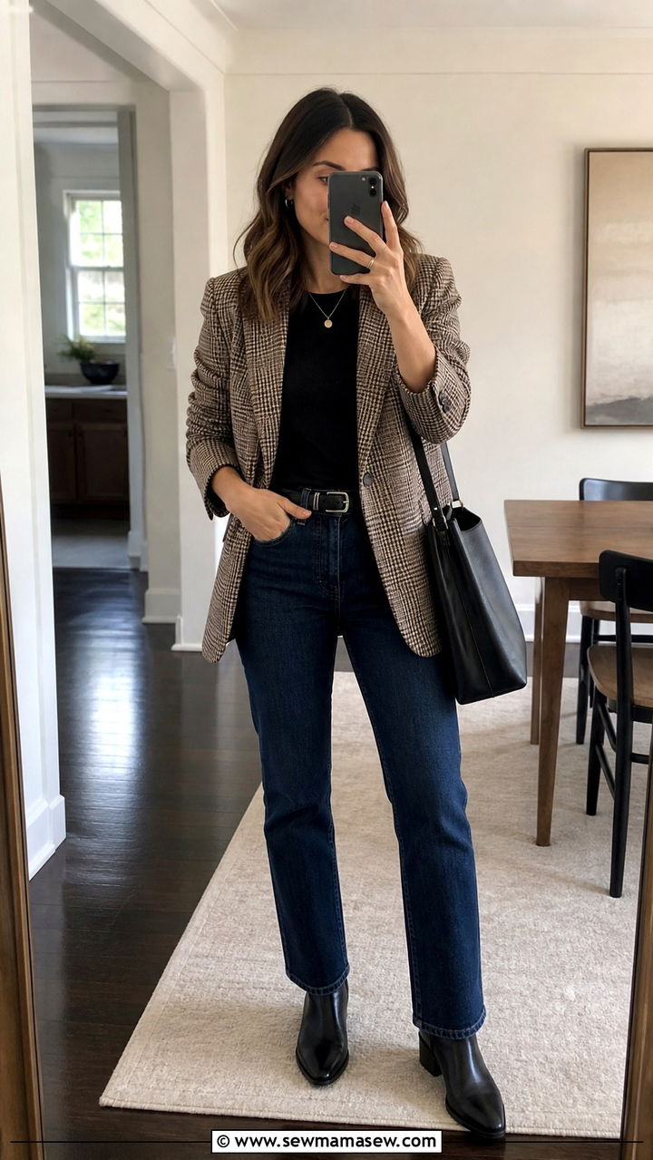 Plaid Blazer with Dark Wash Jeans - 40 business casual outfits for women