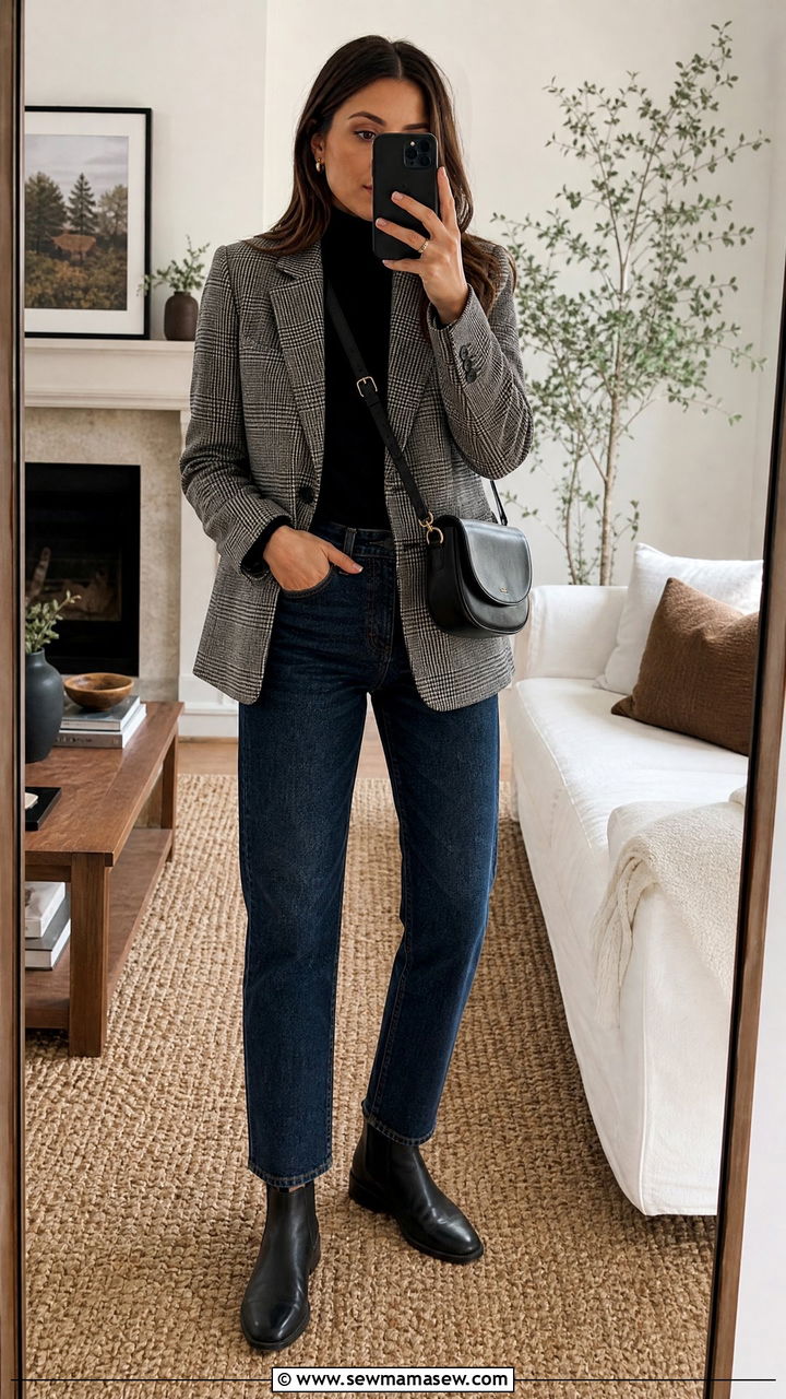 Plaid Blazer with Straight Leg Jeans - 30 how to style blazer outfits