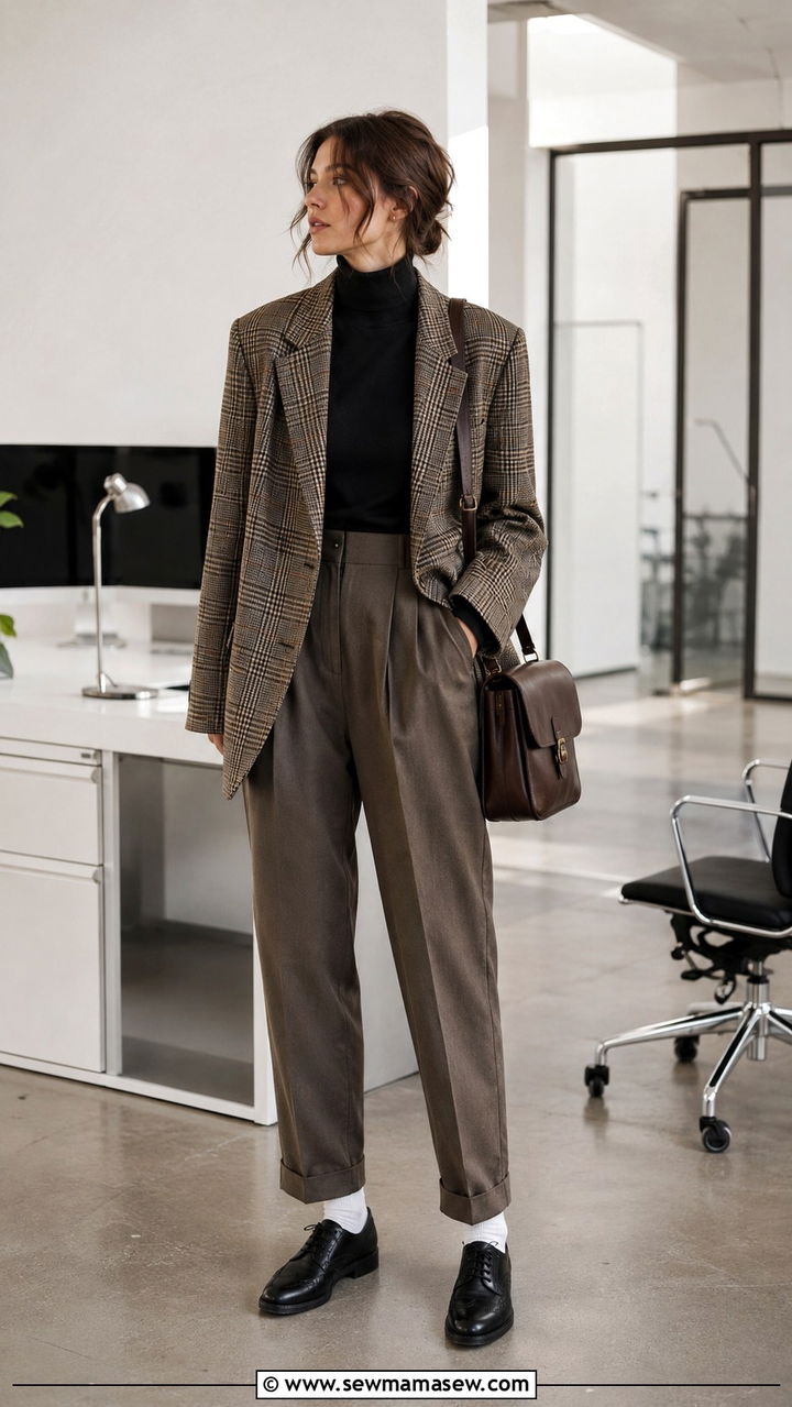 Plaid Blazer with Trousers and Brogues - 30 Tomboy outfit ideas