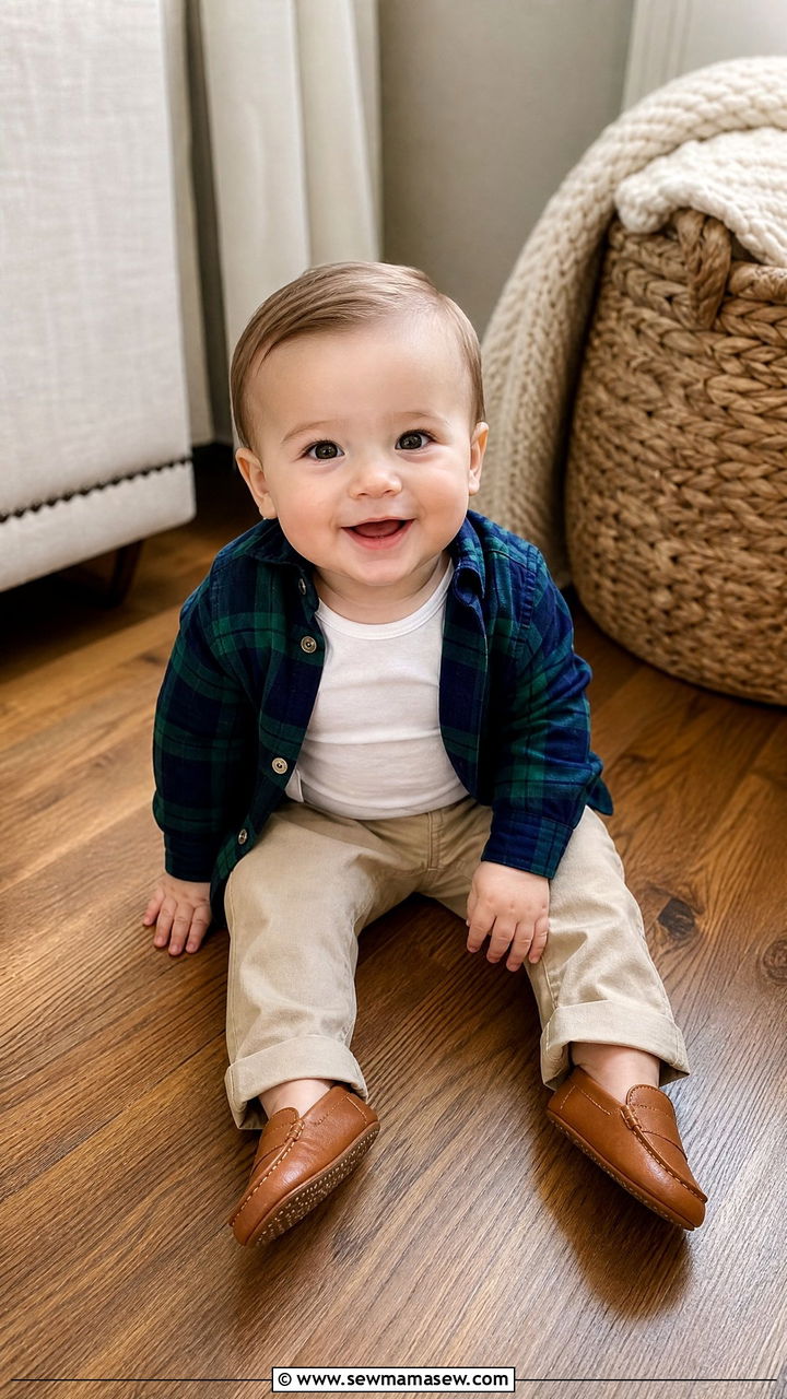 Plaid Button Up Shirt with Chinos - 20 6 month photo outfit ideas