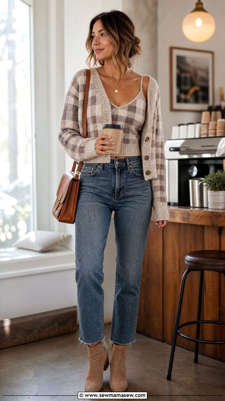 Plaid Cardigan And Cami Set - 25 Matching set outfit ideas plaid