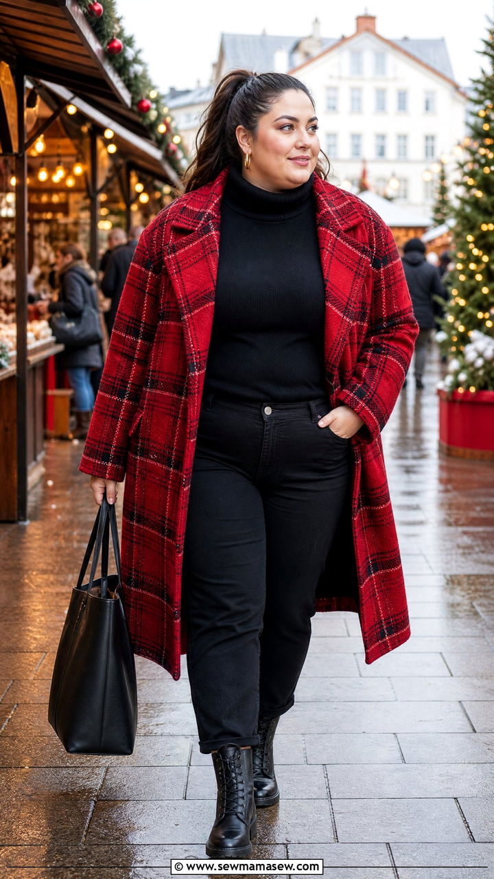 Plaid Coat with Turtleneck and Boots - 30 Cute outfits for plus size