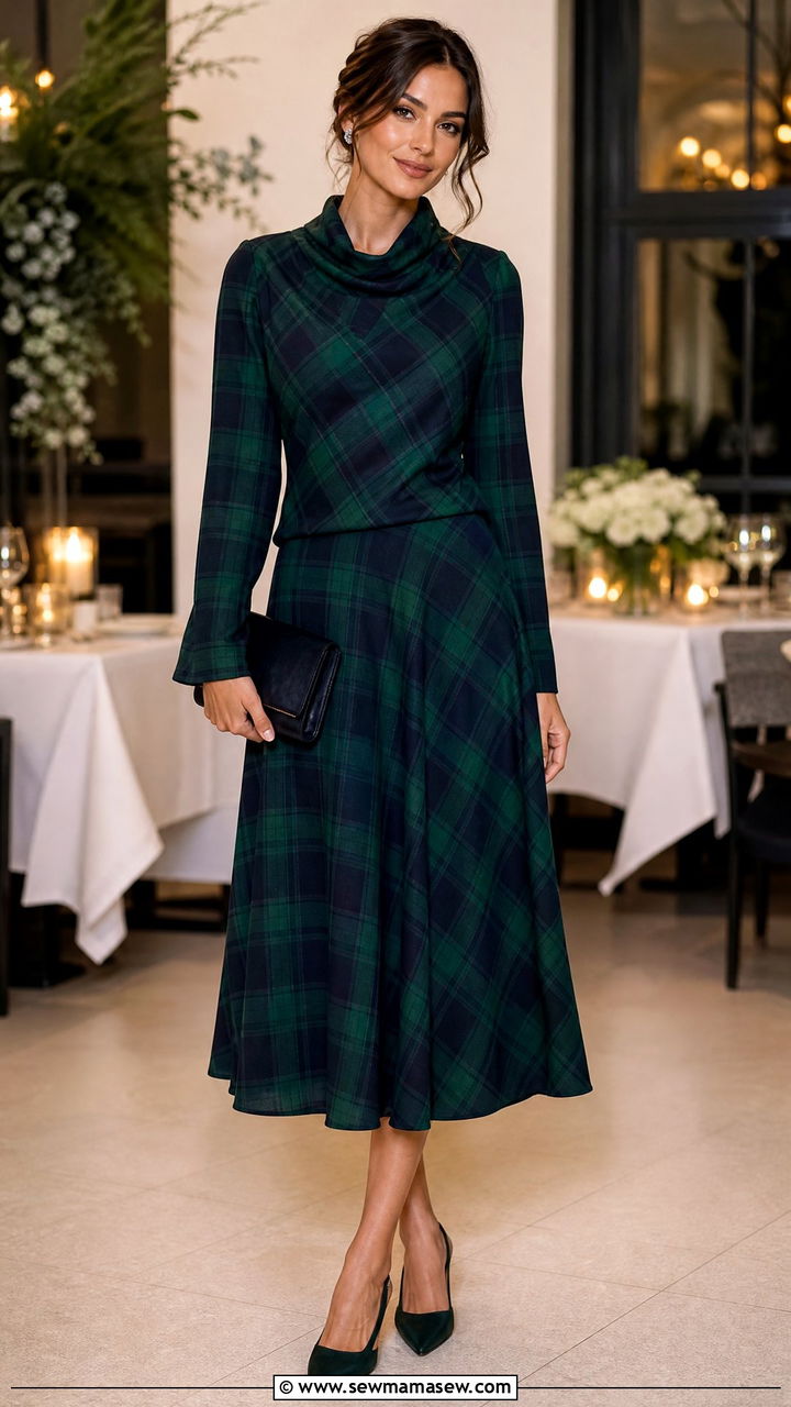 Plaid Cowl Neck Top And Midi Skirt Set - 25 Matching set outfit ideas plaid