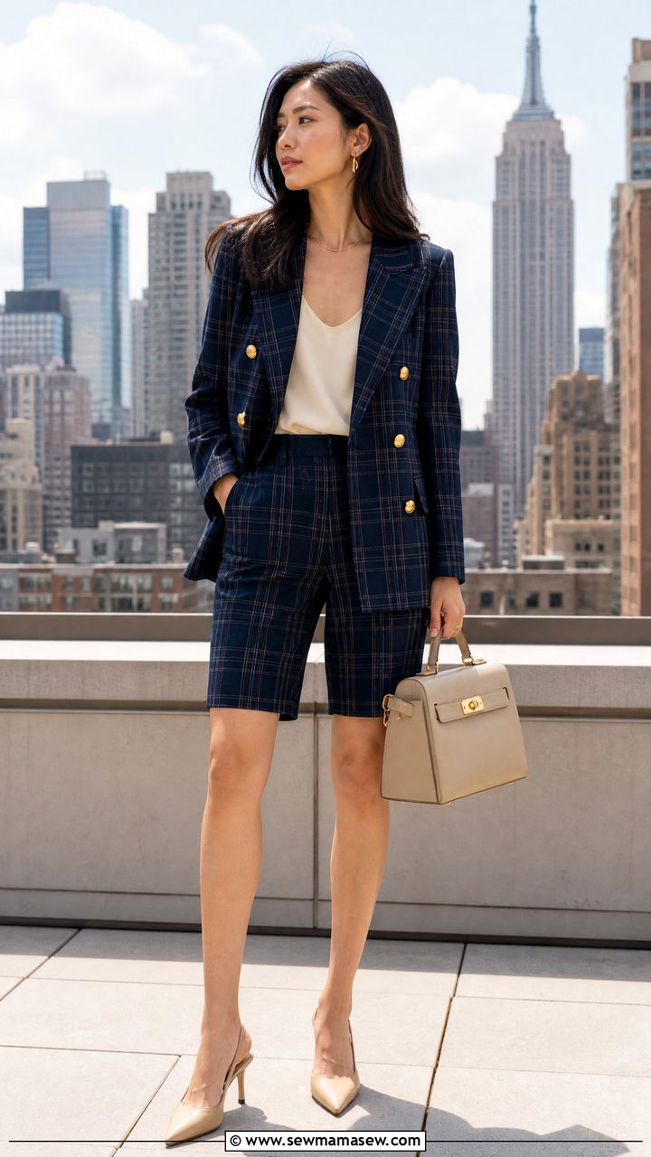 Plaid Double Breasted Blazer And Shorts Set - 25 Matching set outfit ideas plaid