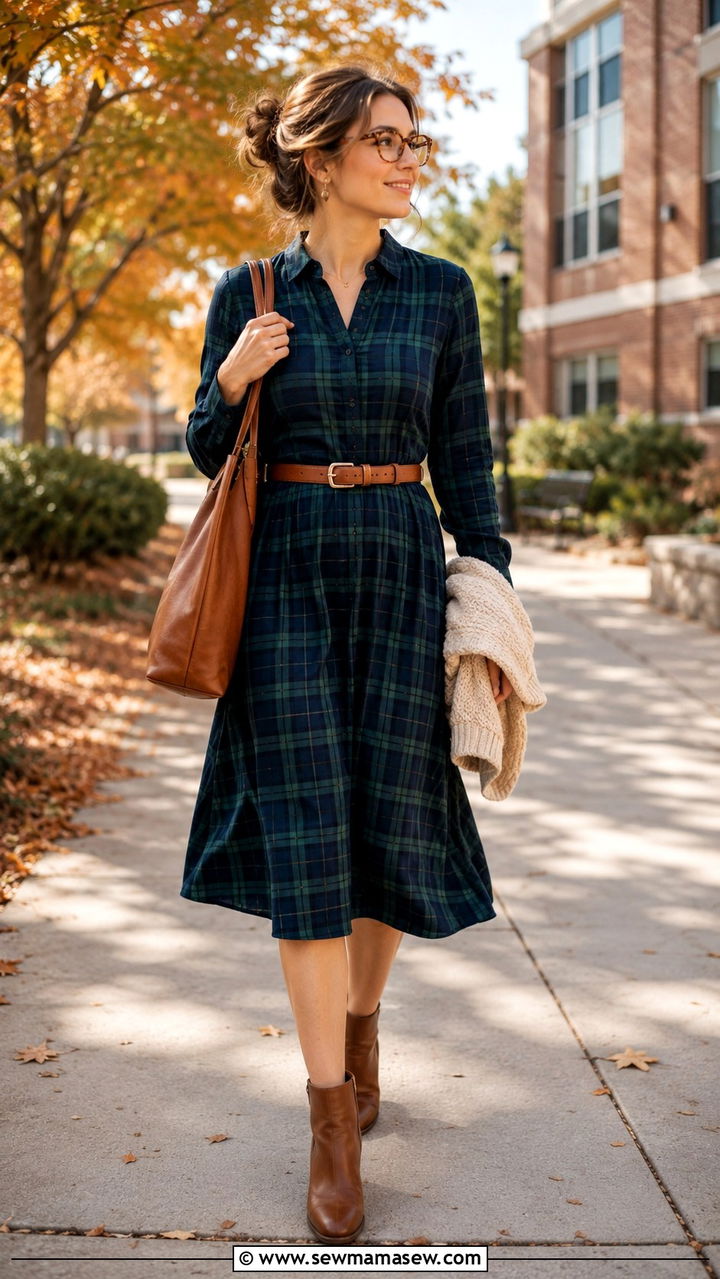 Plaid Dress With Ankle Boots - 30 Teacher outfits with dresses