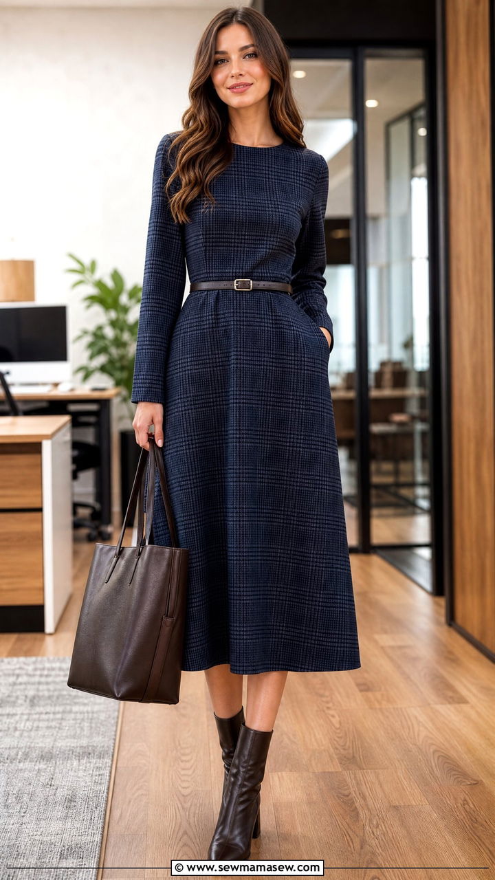 Plaid Dress With Ankle Boots - 25 Business casual outfits with dress