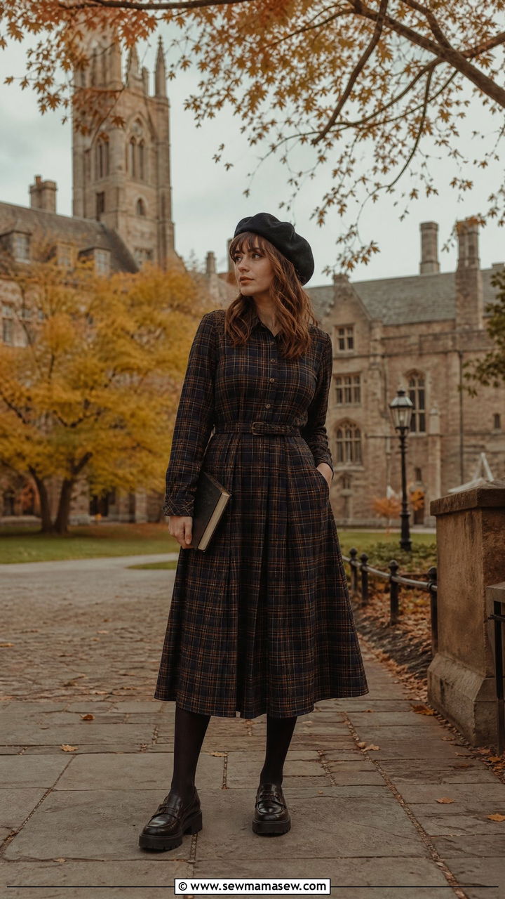 Plaid Dress With Chunky Loafers - 35 librarian core outfits