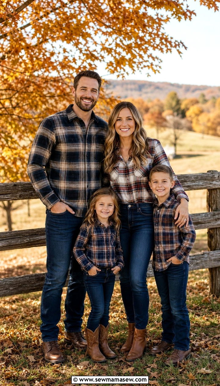 Plaid Flannel And Dark Denim Family Photo Outfit - 25 Family photo outfit ideas matching