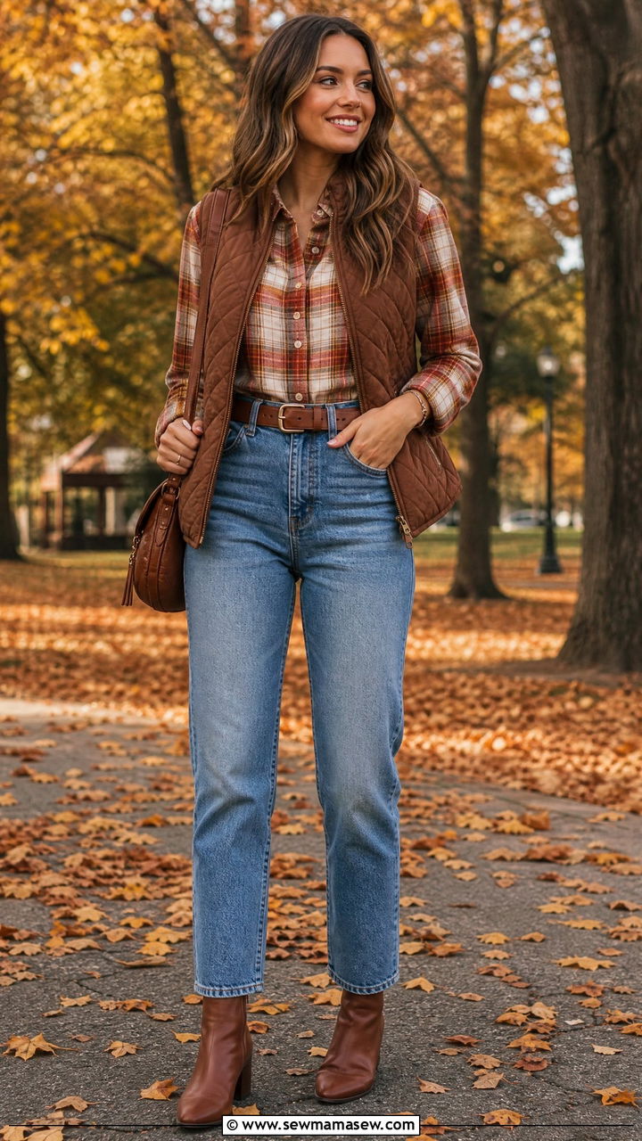 Plaid Flannel Button Down with High Waisted Jeans for Fall - 30 High waisted jeans outfit ideas with a button down