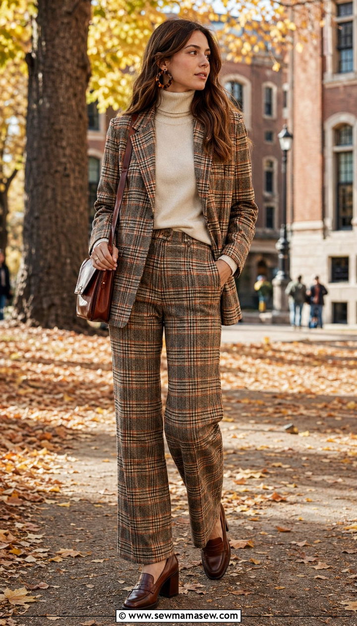 Plaid Flannel Pantsuit With Chunky Heels - 35 70s outfit ideas
