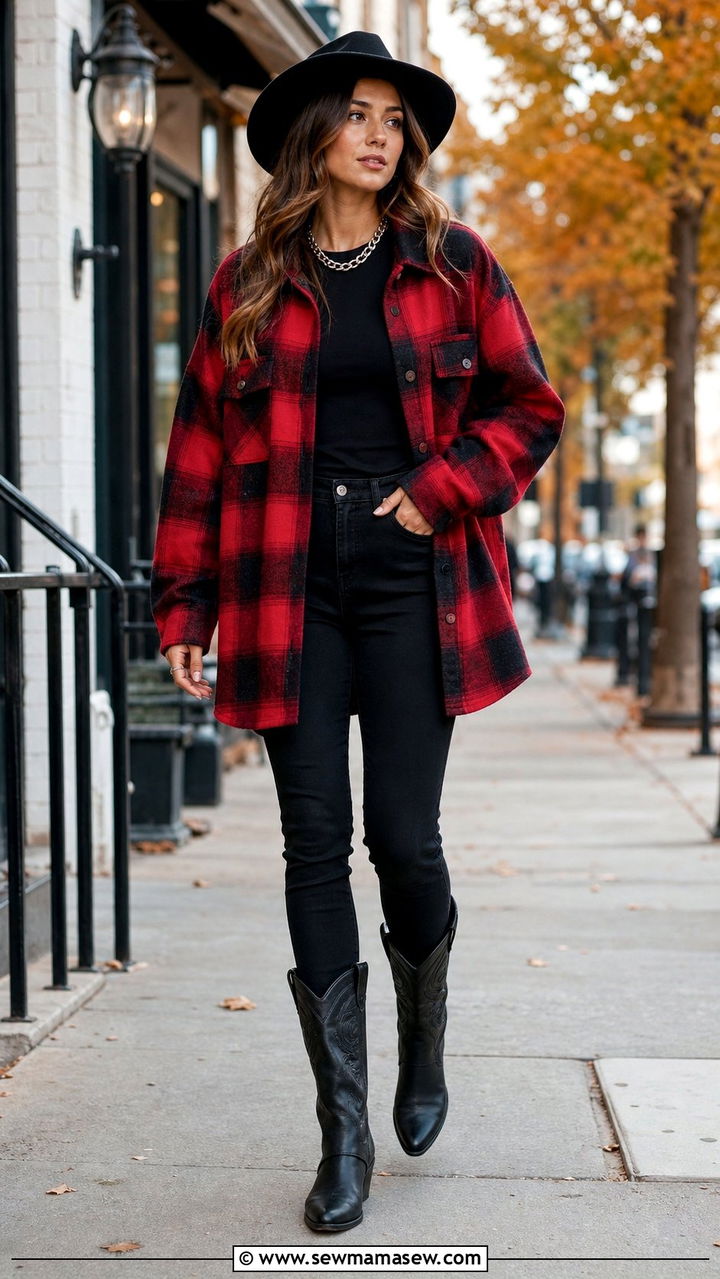 Plaid Flannel Shacket And Black Skinny Jeans - 25 Country girl outfit ideas 2026