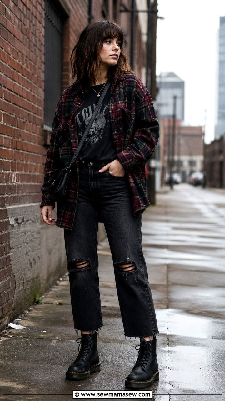 Plaid Flannel Shirt With Distressed Jeans And Combat Boots - 25 Vintage outfit ideas 2026