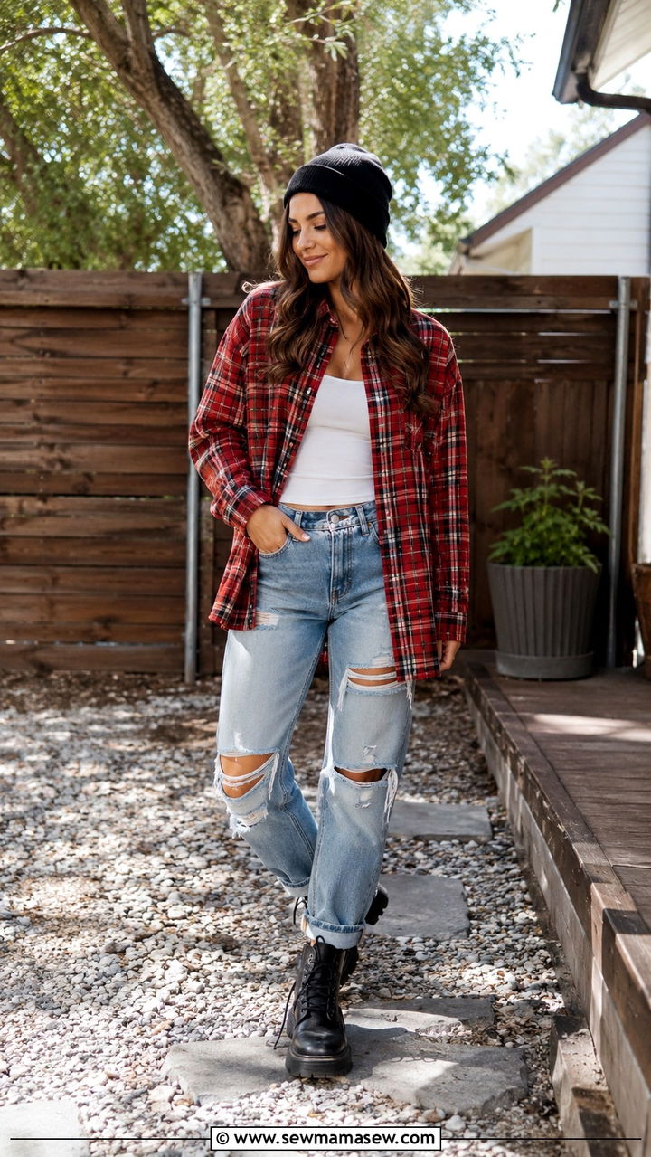 Plaid Flannel Shirt and Ripped Jeans Outfit - 30 Retro outfit ideas 2026