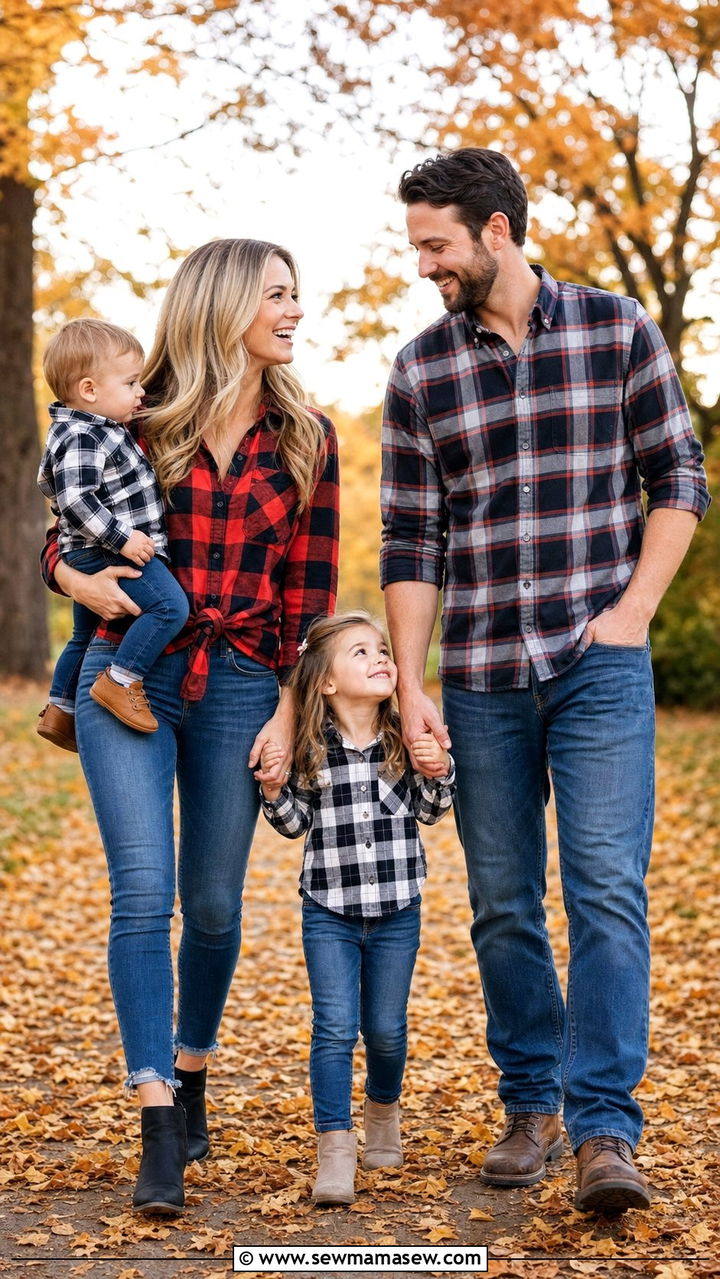 Plaid Flannel and Jeans Fall Family Outfit - 25 cute family photo outfits