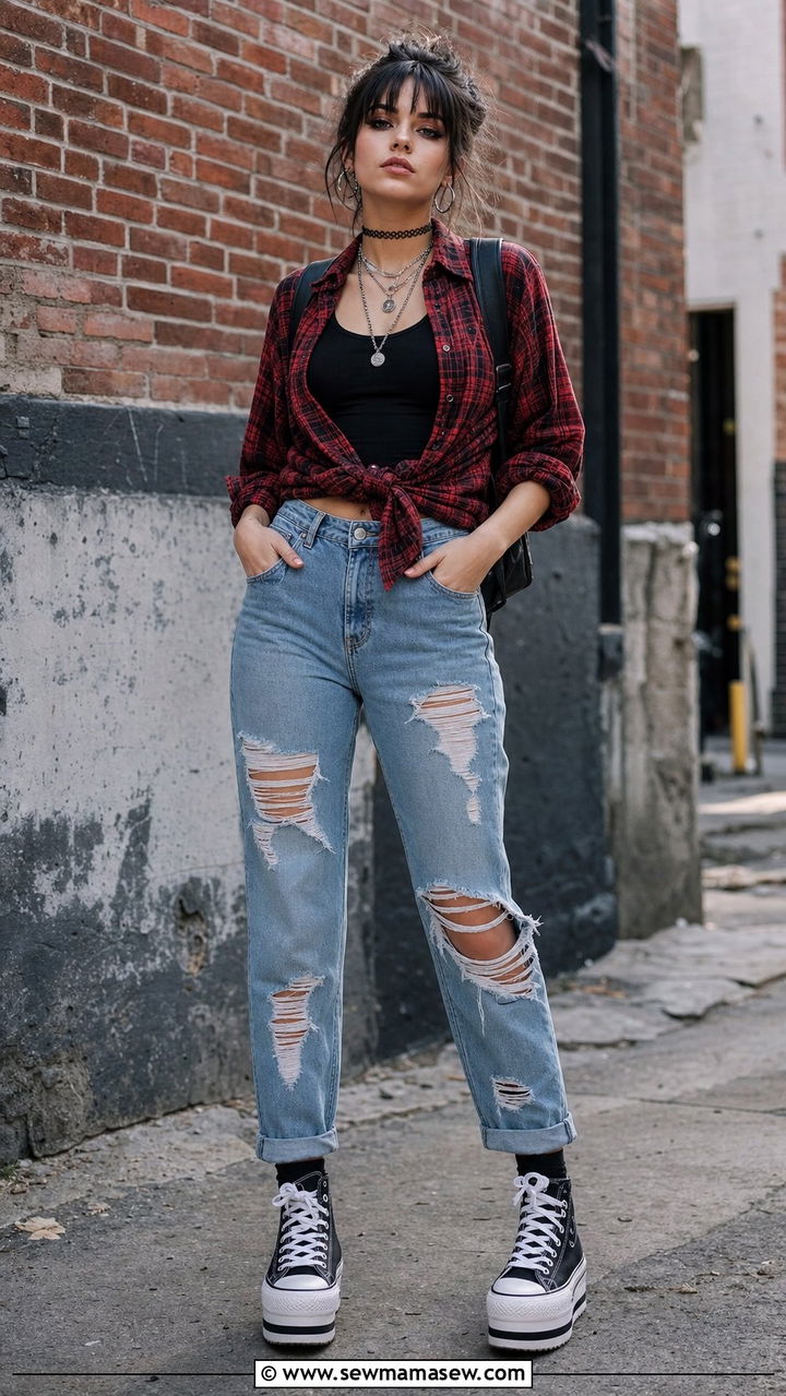 Plaid Flannel with Distressed Jeans Outfit - 25 concert outfits Pinterest