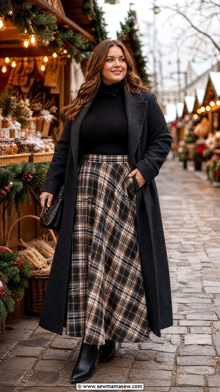 Plaid Maxi Skirt Fall Winter Outfit - 25 Maxi skirt outfit ideas plus size