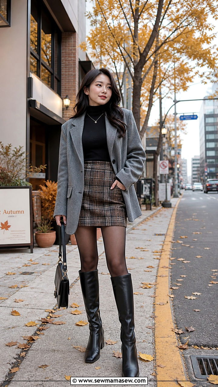 Plaid Mini Skirt With Knee Boots Seoul - 40 Seoul outfit ideas