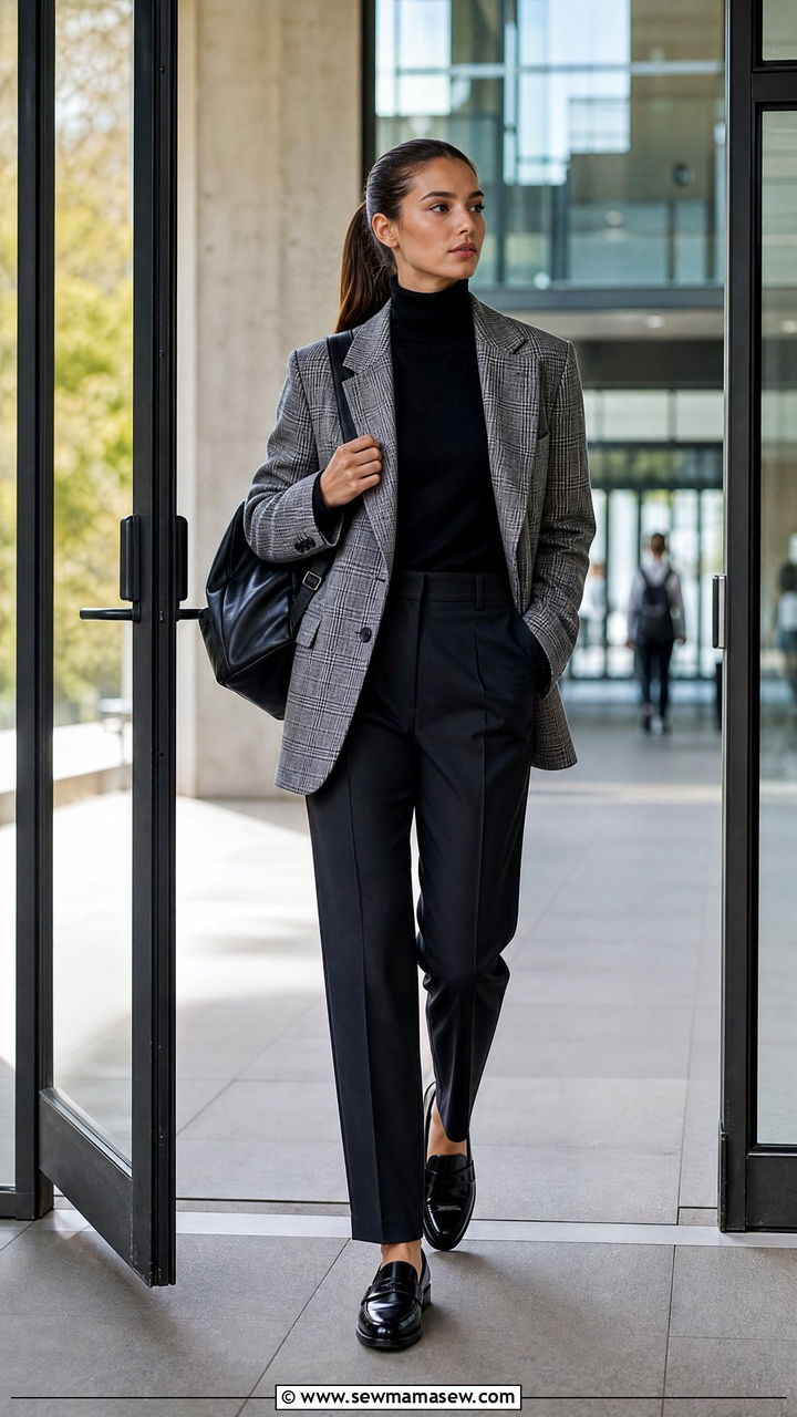 Plaid Oversized Blazer And Tailored Trousers Campus Look - 25 Fashion for college sophomore