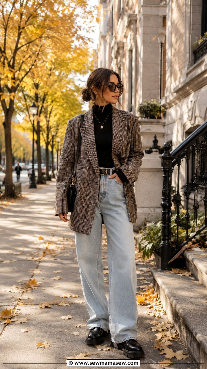 Plaid Oversized Blazer with Baggy Jeans Look - 30 Oversized blazer outfit ideas with jeans