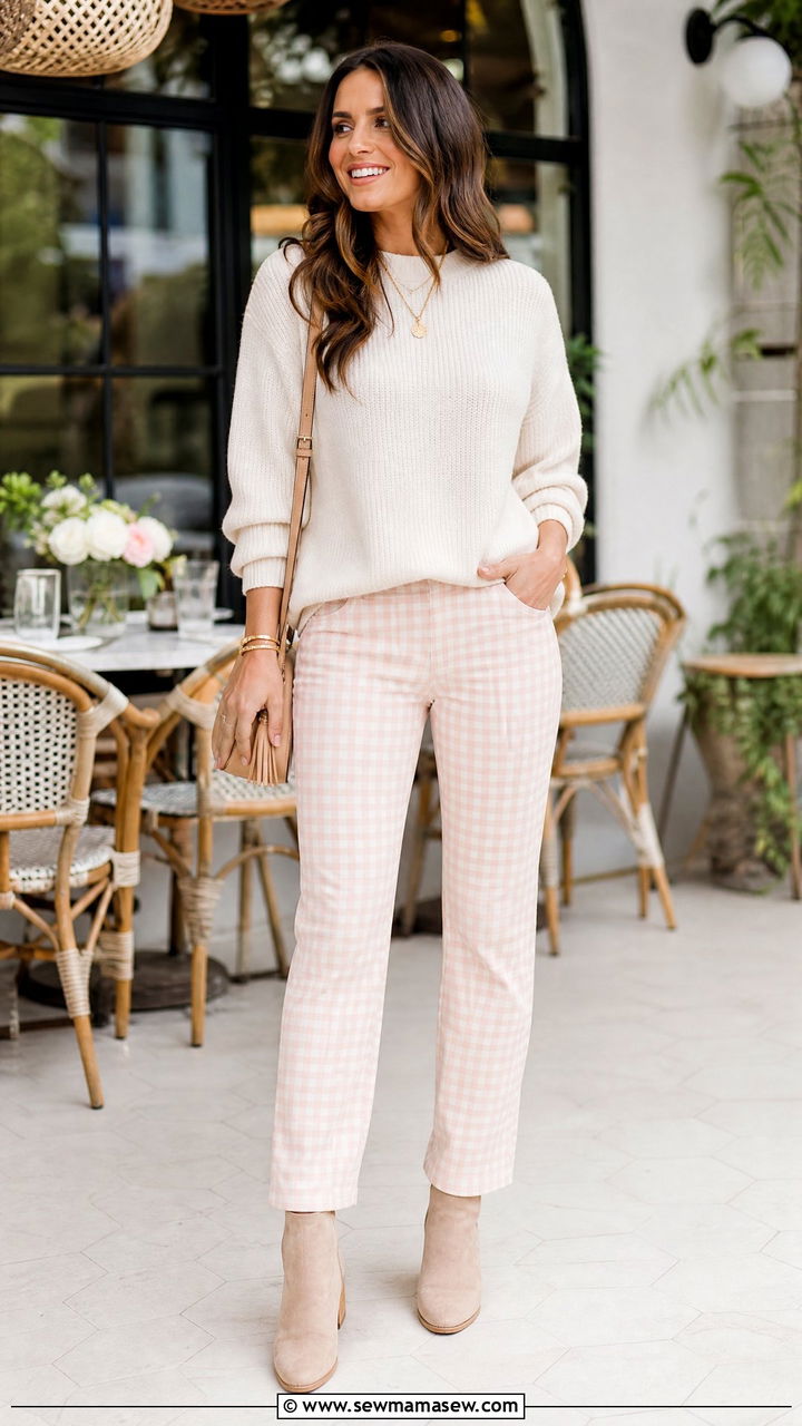 Plaid Pants And Cozy Sweater - 30 Mother's Day brunch outfit ideas