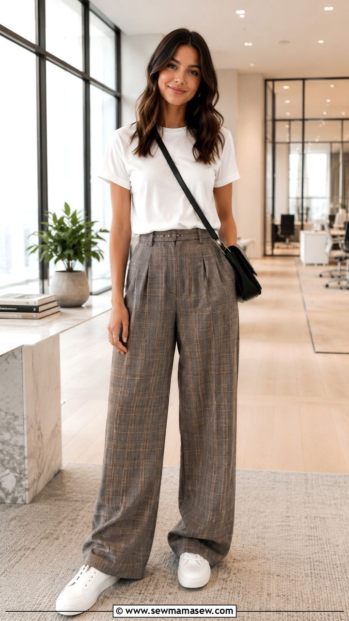 Plaid Pants and White Tee Outfit - 30 Developer outfit ideas