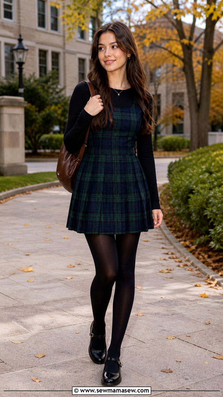 Plaid Pinafore and Long Sleeve Tee - 40 back to school outfits