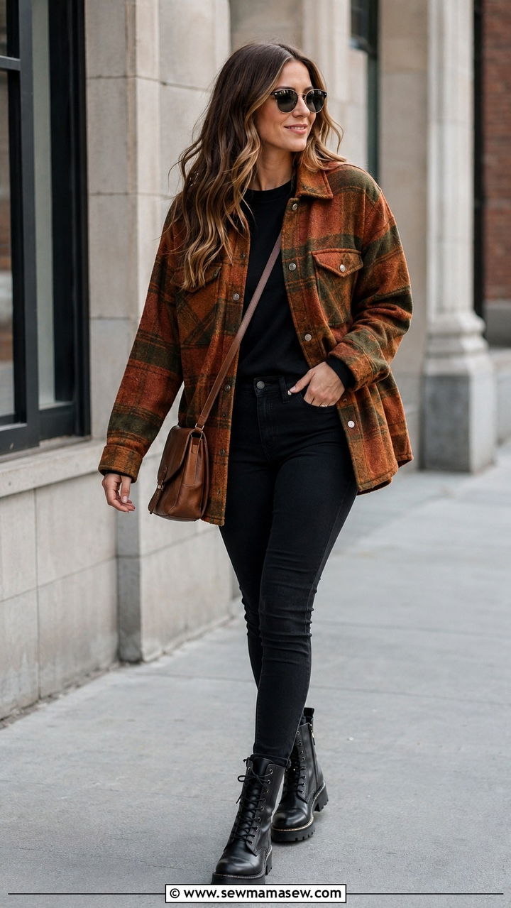 Plaid Shacket And Black Skinny Jeans Outfit - 25 Mid March outfit ideas