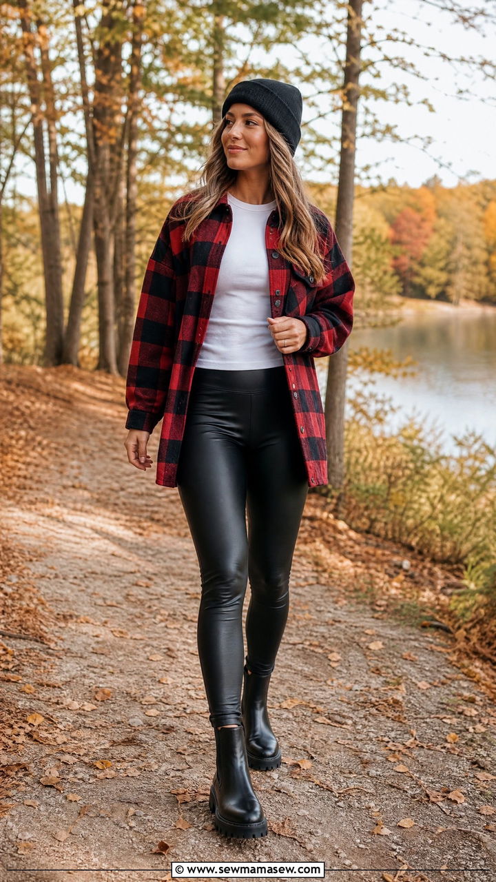 Plaid Shacket Over Basic Tee Outfit - 30 Pinterest outfits inspo