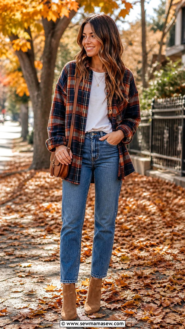 Plaid Shacket and Jeans Casual Outfit - 40 casual outfits