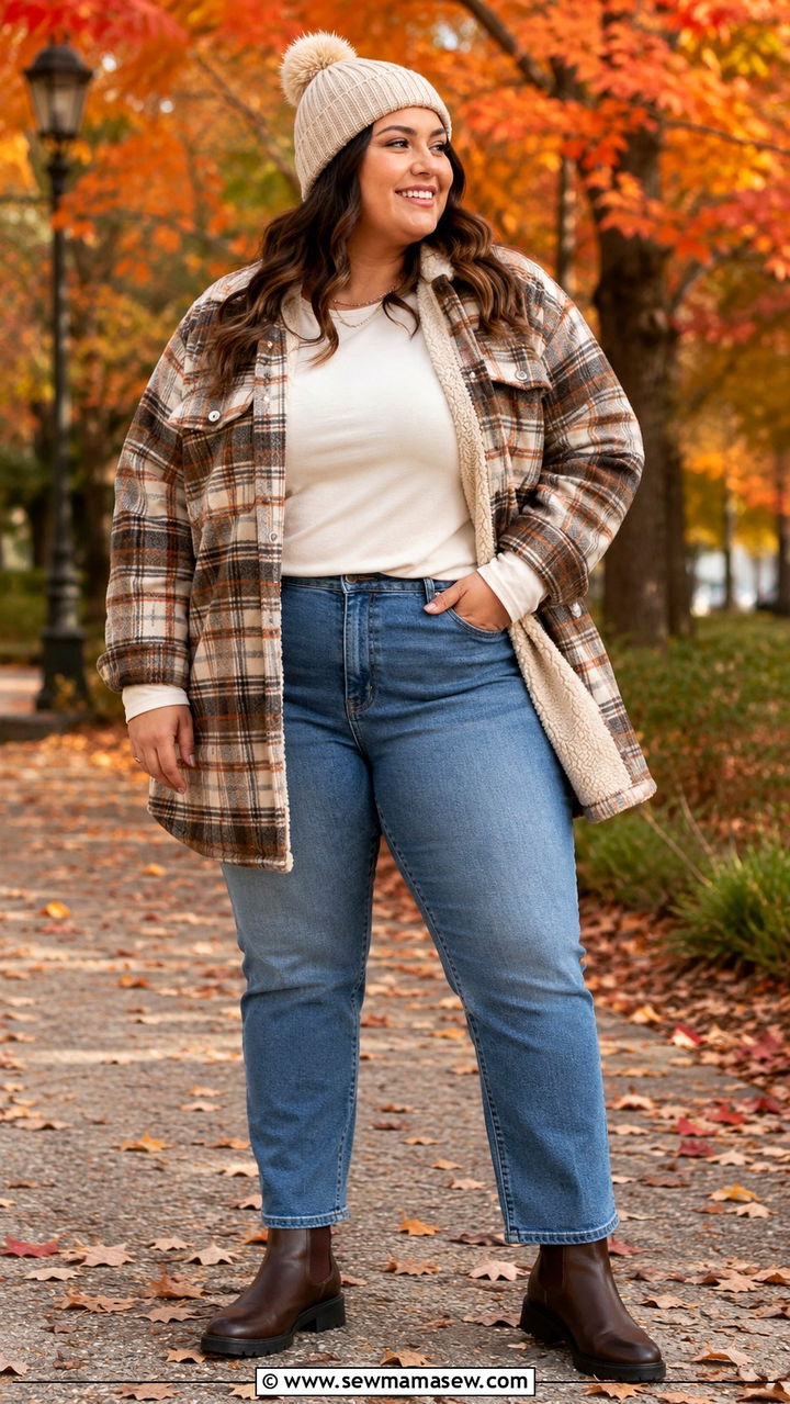 Plaid Shacket and Jeans Outfit - 20 Plus size from Walmart