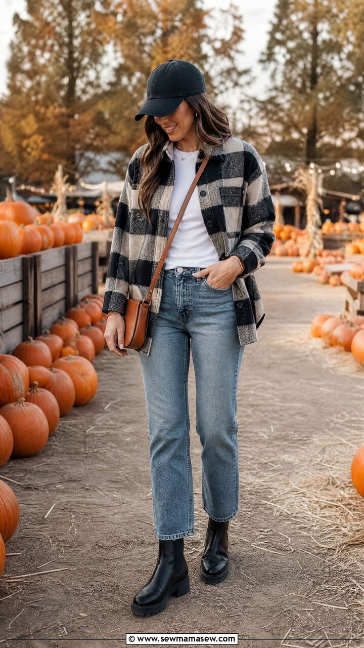 Plaid Shacket and StraightLeg Jeans Errands Outfit - 30 errands outfits ideas