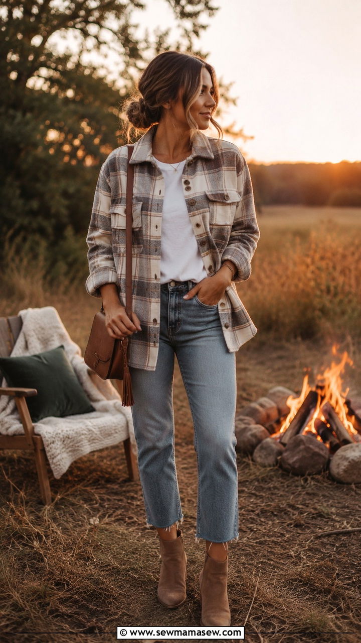 Plaid Shacket with Ankle Boots Outfit - 30 Late summer outfits