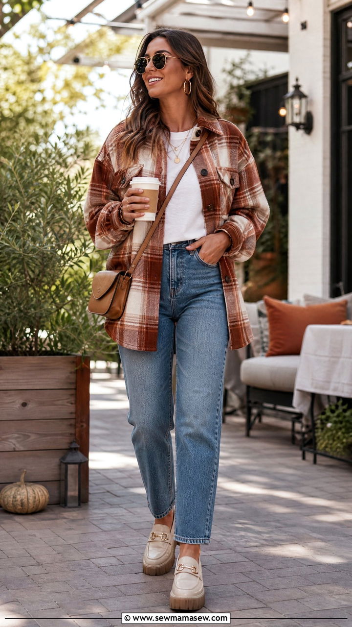 Plaid Shacket with Straight Leg Jeans - 25 Brunch outfits with jeans