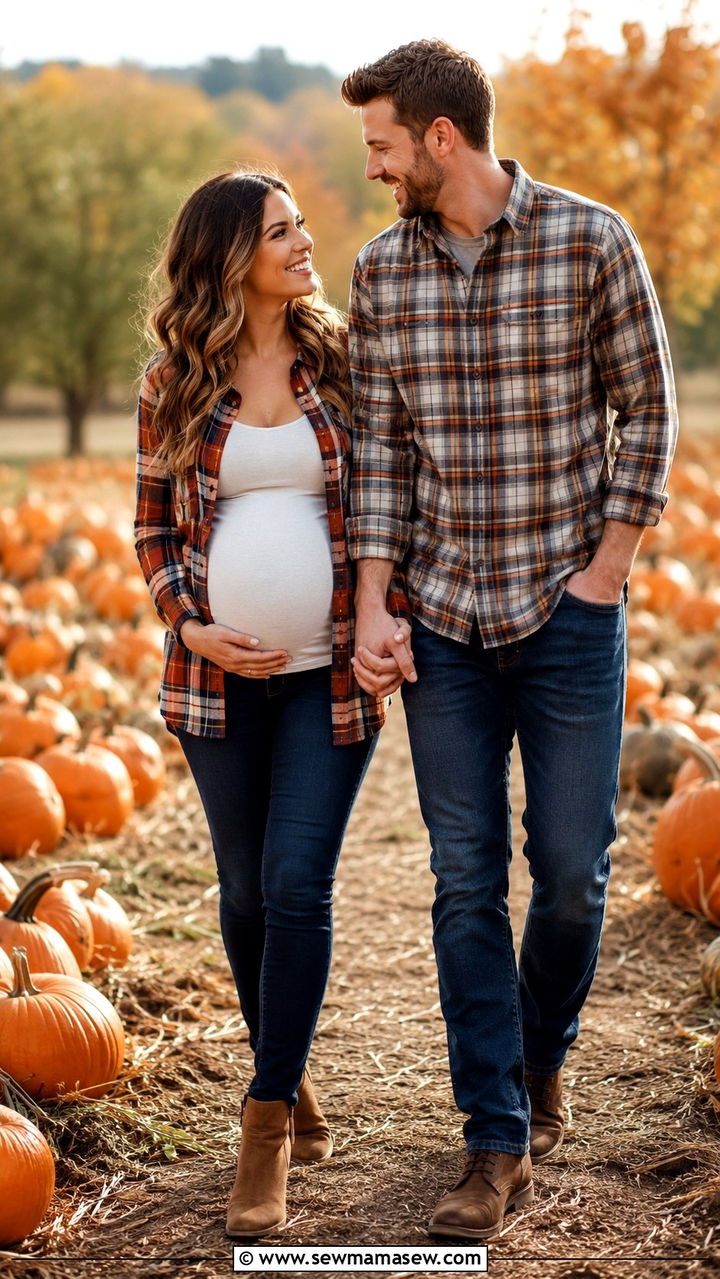 Plaid Shirt And Jeans Fall Announcement - 20 Baby announcement photo outfit ideas