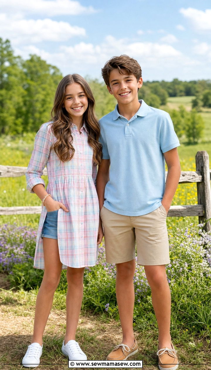 Plaid Shirt And Solid Shorts Sibling Outfits - 25 Spring sibling outfit ideas