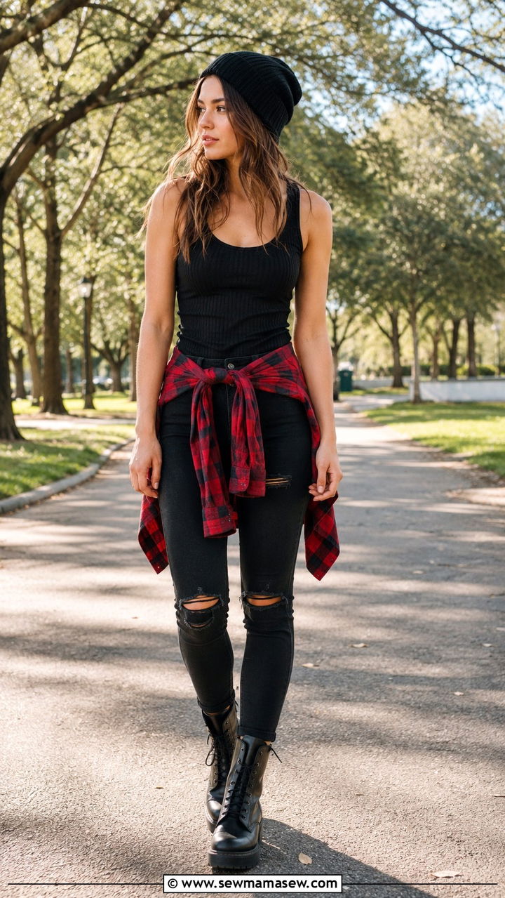 Plaid Shirt Around Waist Outfit - 30 edgy outfit ideas for women