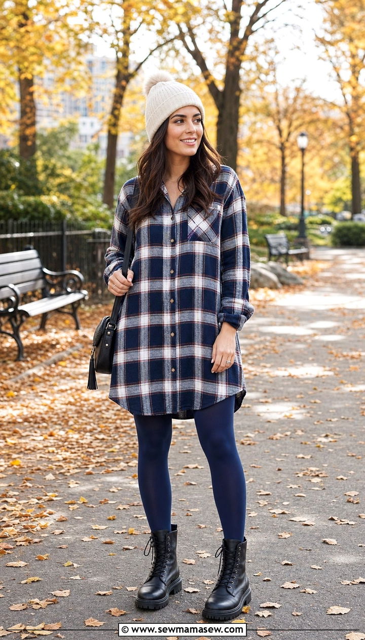 Plaid Shirt Dress Outfit With Tights - 25 Shirt dress outfit ideas with tights