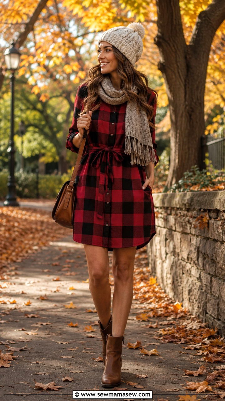 Plaid Shirt Dress With Ankle Boots - 30 How to style a shirt dress
