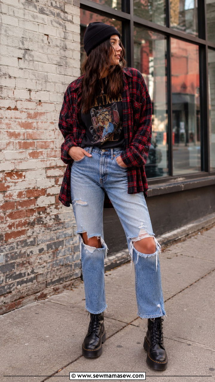 Plaid Shirt Grunge Spring Outfit - 30 spring retro outfit ideas