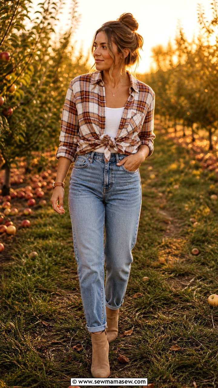 Plaid Shirt Mom Outfit With Denim - 40 Stylish outfits for moms