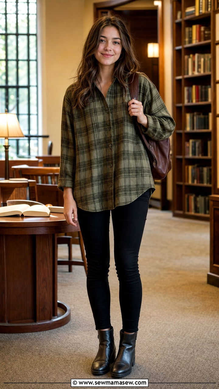 Plaid Shirt Slim Pants College Outfit Modest - 25 College outfit ideas modest