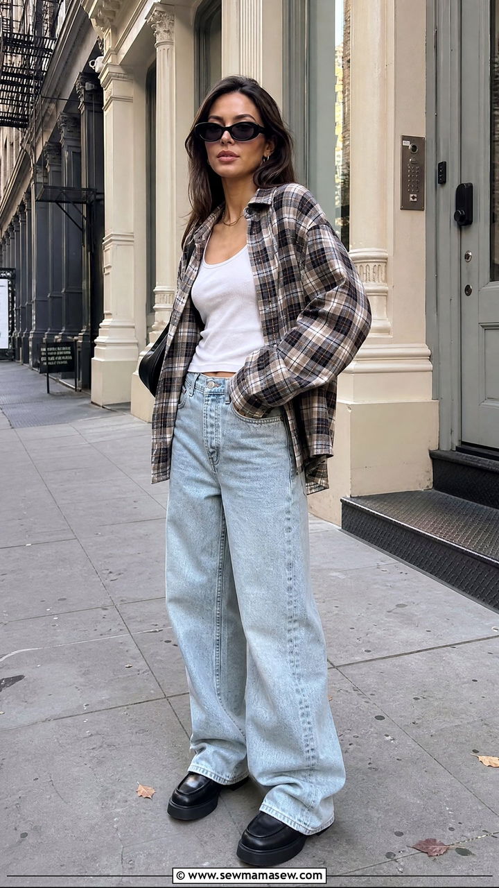 Plaid Shirt With Baggy Jeans and Chunky Loafers - 30 Late spring outfits