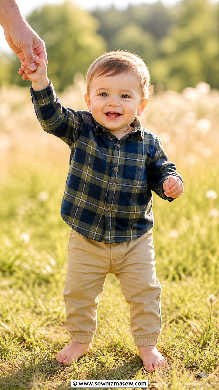 Plaid Shirt With Khaki Pants Baby Boy Outfit - 20 1 year photo outfit ideas